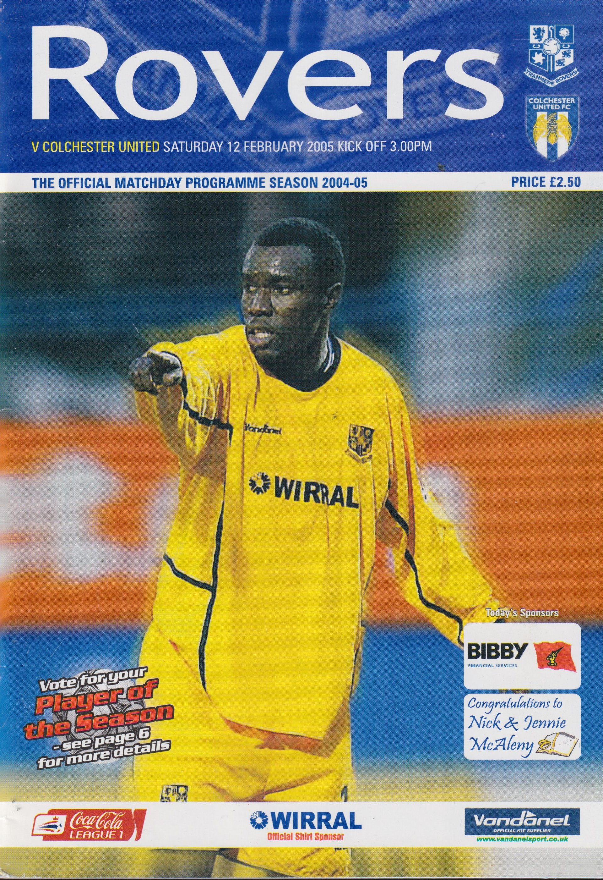 Tranmere Rovers v Colchester United match programme